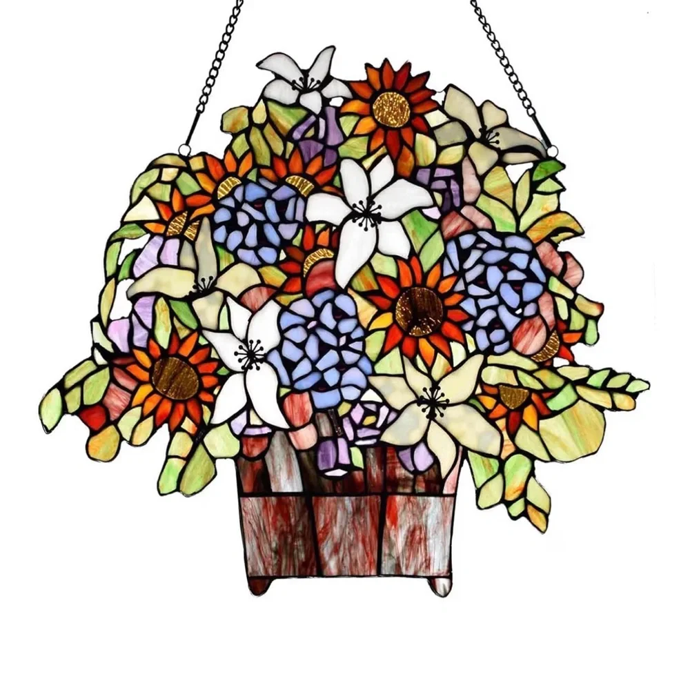 ▫️Stained Glass Floral Basket Window Art - Picture 3 of 7